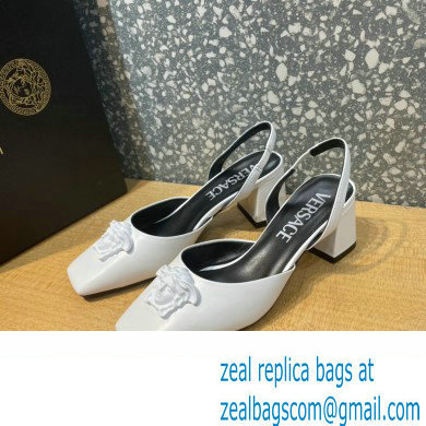 Versace heel 5.5cm LA MEDUSA LEATHER SLING-BACK PUMPS white 2022