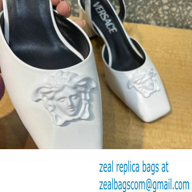 Versace heel 5.5cm LA MEDUSA LEATHER SLING-BACK PUMPS white 2022