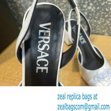 Versace heel 5.5cm LA MEDUSA LEATHER SLING-BACK PUMPS white 2022 - Click Image to Close