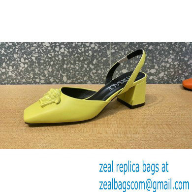 Versace heel 5.5cm LA MEDUSA LEATHER SLING-BACK PUMPS yellow 2022 - Click Image to Close