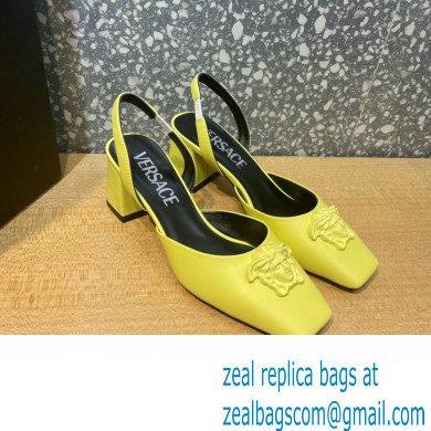 Versace heel 5.5cm LA MEDUSA LEATHER SLING-BACK PUMPS yellow 2022 - Click Image to Close