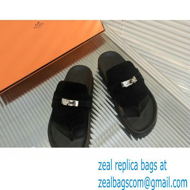 hermes Empire sandal in suede leather black