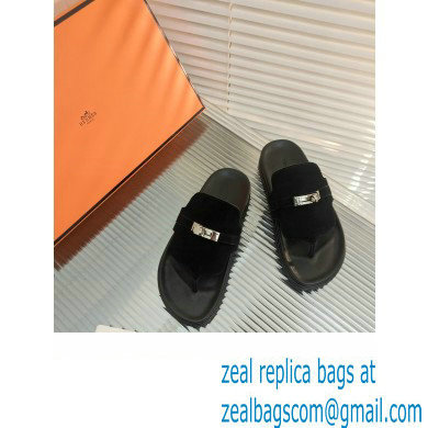hermes Empire sandal in suede leather black