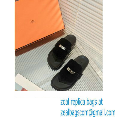 hermes Empire sandal in suede leather black
