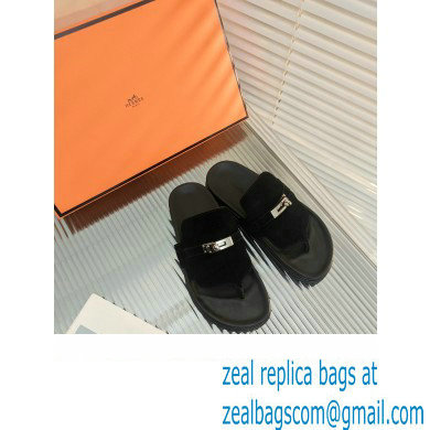 hermes Empire sandal in suede leather black