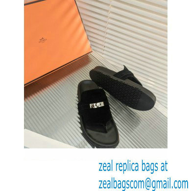 hermes Empire sandal in suede leather black