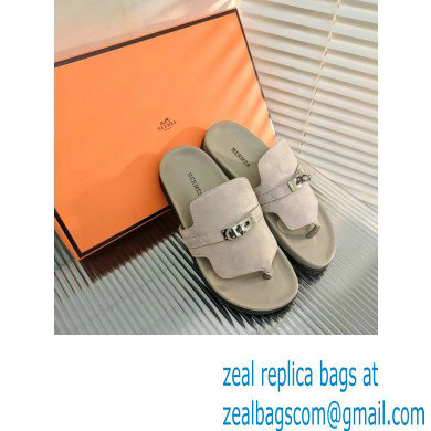 hermes Empire sandal in suede leather gray