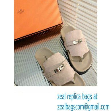 hermes Empire sandal in suede leather gray