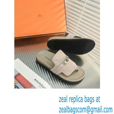 hermes Empire sandal in suede leather gray