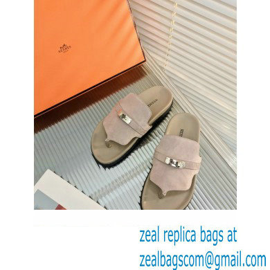 hermes Empire sandal in suede leather gray