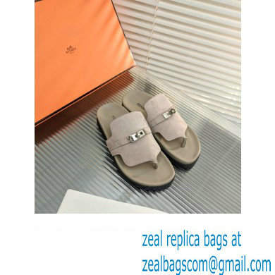 hermes Empire sandal in suede leather gray