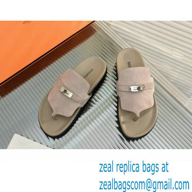 hermes Empire sandal in suede leather gray