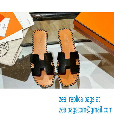 hermes oran sandal in braided calfskin black