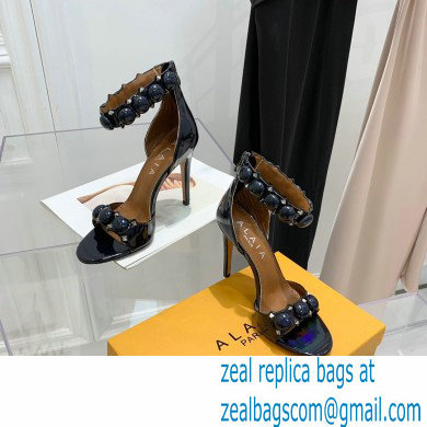 Alaia Heel 10.5cm Studs Bombe Sandals Leather Rainbow Black