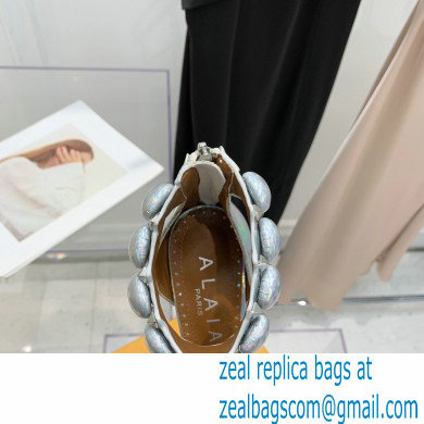 Alaia Heel 10.5cm Studs Bombe Sandals Leather Rainbow Silver