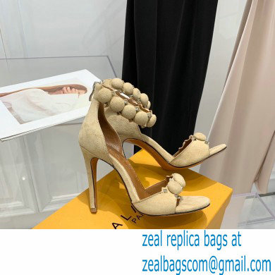 Alaia Heel 10.5cm Studs Bombe Sandals Suede Beige