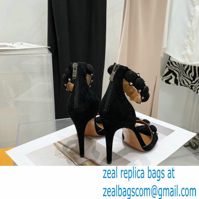 Alaia Heel 10.5cm Studs Bombe Sandals Suede Black - Click Image to Close