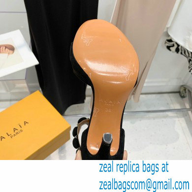 Alaia Heel 10.5cm Studs Bombe Sandals Suede Black - Click Image to Close