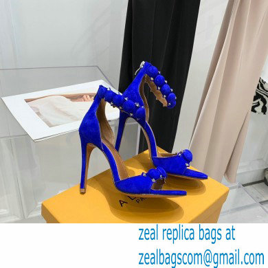 Alaia Heel 10.5cm Studs Bombe Sandals Suede Blue