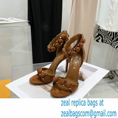 Alaia Heel 10.5cm Studs Bombe Sandals Suede Brown