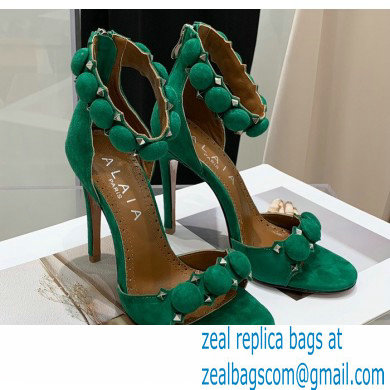 Alaia Heel 10.5cm Studs Bombe Sandals Suede Green