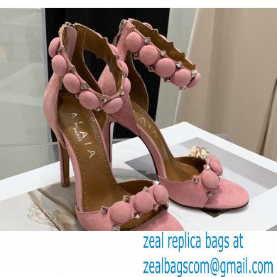 Alaia Heel 10.5cm Studs Bombe Sandals Suede Pink