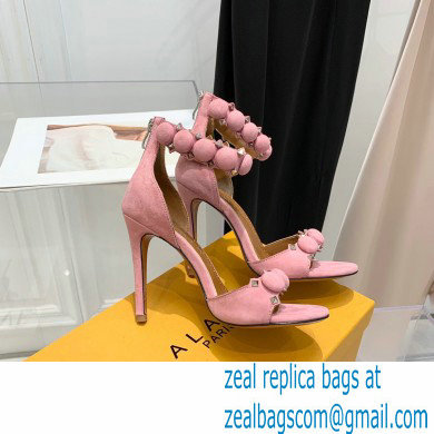 Alaia Heel 10.5cm Studs Bombe Sandals Suede Pink