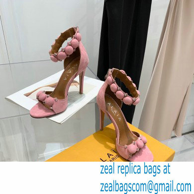 Alaia Heel 10.5cm Studs Bombe Sandals Suede Pink