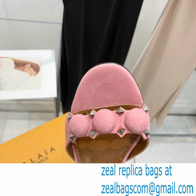 Alaia Heel 10.5cm Studs Bombe Sandals Suede Pink