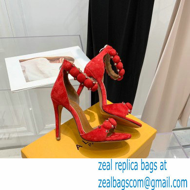 Alaia Heel 10.5cm Studs Bombe Sandals Suede Red