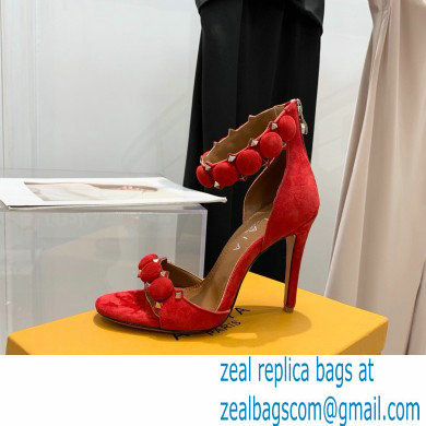 Alaia Heel 10.5cm Studs Bombe Sandals Suede Red