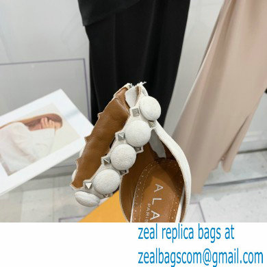 Alaia Heel 10.5cm Studs Bombe Sandals Suede White
