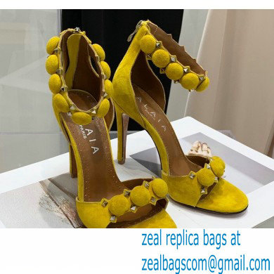 Alaia Heel 10.5cm Studs Bombe Sandals Suede Yellow