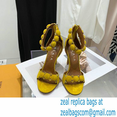 Alaia Heel 10.5cm Studs Bombe Sandals Suede Yellow