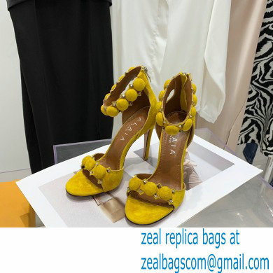Alaia Heel 10.5cm Studs Bombe Sandals Suede Yellow