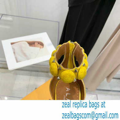 Alaia Heel 10.5cm Studs Bombe Sandals Suede Yellow - Click Image to Close