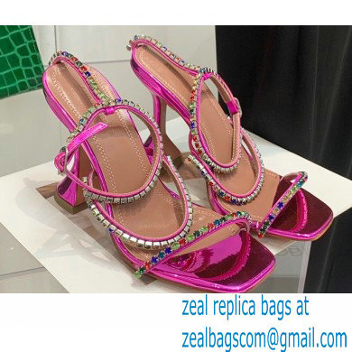 Amina Muaddi Heel 9.5cm Crystals Gilda Sandals Patent Fuchsia 2022 - Click Image to Close