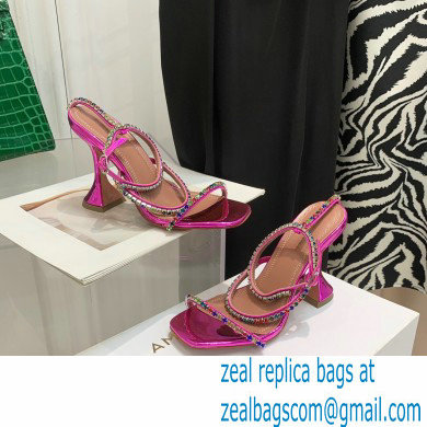 Amina Muaddi Heel 9.5cm Crystals Gilda Sandals Patent Fuchsia 2022 - Click Image to Close