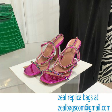 Amina Muaddi Heel 9.5cm Crystals Gilda Sandals Patent Fuchsia 2022 - Click Image to Close