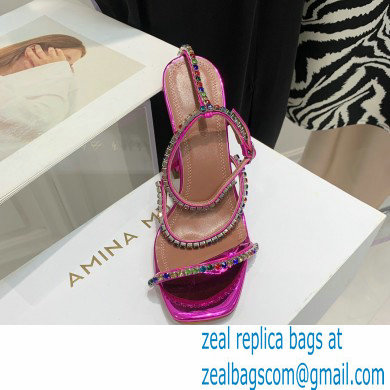 Amina Muaddi Heel 9.5cm Crystals Gilda Sandals Patent Fuchsia 2022 - Click Image to Close