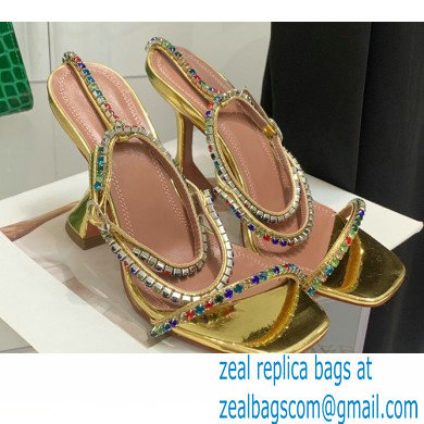 Amina Muaddi Heel 9.5cm Crystals Gilda Sandals Patent Gold 2022 - Click Image to Close