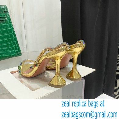 Amina Muaddi Heel 9.5cm Crystals Gilda Sandals Patent Gold 2022 - Click Image to Close