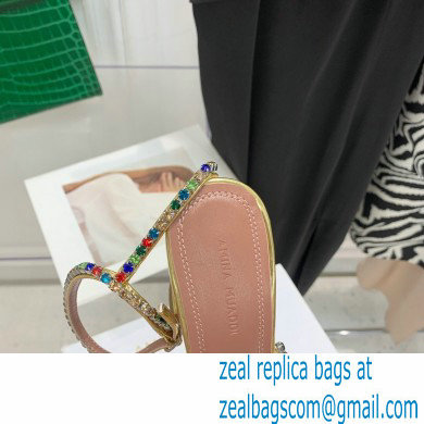 Amina Muaddi Heel 9.5cm Crystals Gilda Sandals Patent Gold 2022