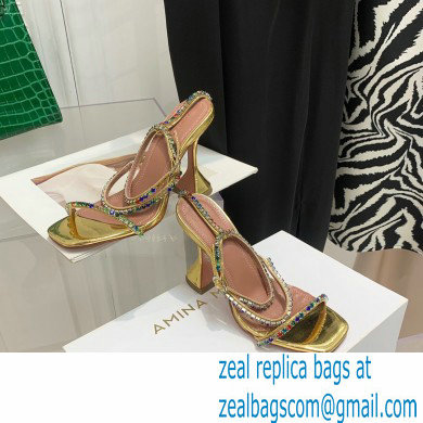 Amina Muaddi Heel 9.5cm Crystals Gilda Sandals Patent Gold 2022