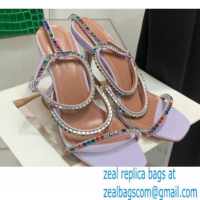 Amina Muaddi Heel 9.5cm Crystals Gilda Sandals Patent Lavender 2022 - Click Image to Close