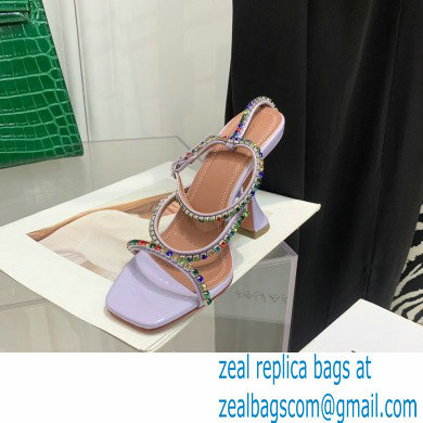 Amina Muaddi Heel 9.5cm Crystals Gilda Sandals Patent Lavender 2022 - Click Image to Close
