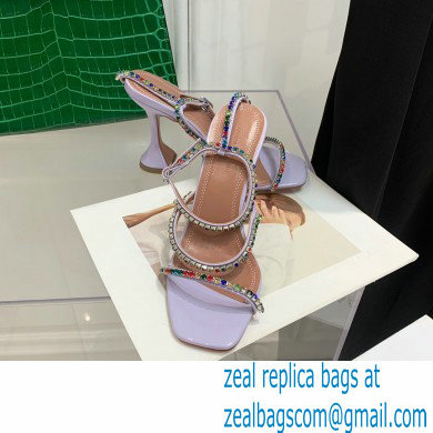 Amina Muaddi Heel 9.5cm Crystals Gilda Sandals Patent Lavender 2022 - Click Image to Close