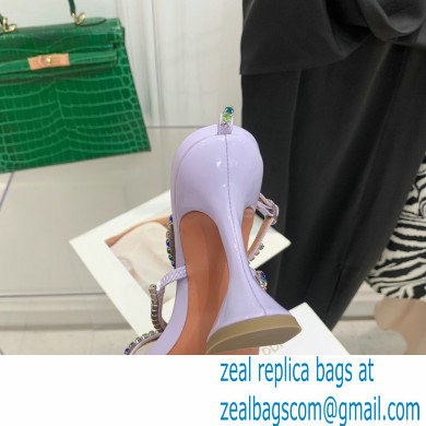 Amina Muaddi Heel 9.5cm Crystals Gilda Sandals Patent Lavender 2022 - Click Image to Close