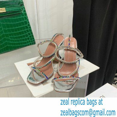 Amina Muaddi Heel 9.5cm Crystals Gilda Sandals Patent Silver 2022