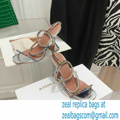 Amina Muaddi Heel 9.5cm Crystals Gilda Sandals Patent Silver 2022